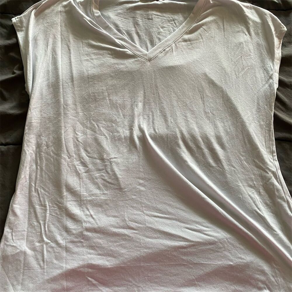Women's V-Neck Short Sleeve T-Shirt White XL Casual Soft Breathable
